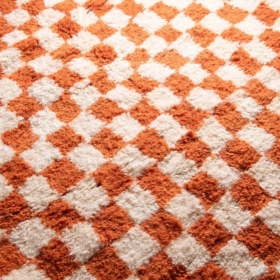 Moroccan checkered orange rug, Authentic berber Rug - 33bohemian