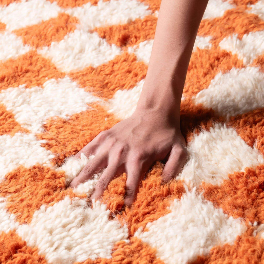 Moroccan checkered orange rug, Authentic berber Rug - 33bohemian