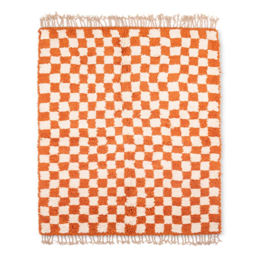 Moroccan checkered orange rug, Authentic berber Rug - 33bohemian