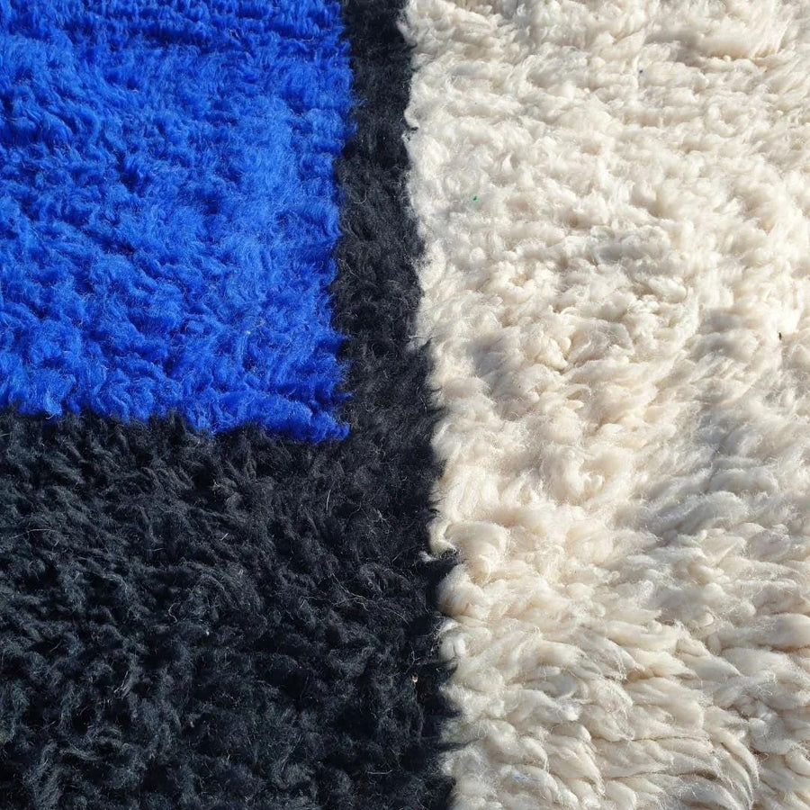 Handmade Moroccan Beni Ourain Rug: Black Geometric Wool Carpet