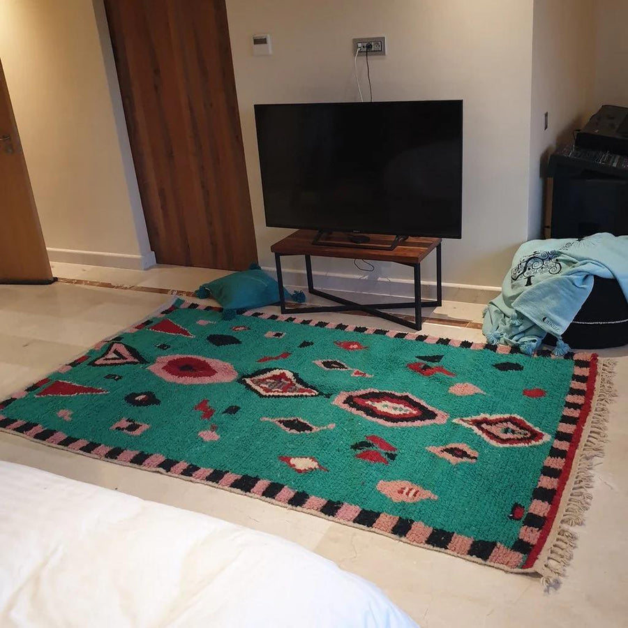 Handwoven Moroccan Shag Rug: Green Berber Carpet
