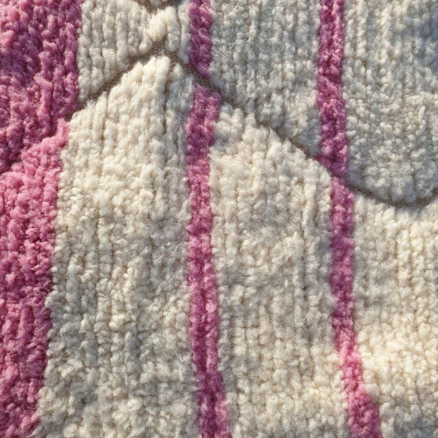 Handmade Beni Ouarain Rug: White and Pink Striped Moroccan Wool Rug