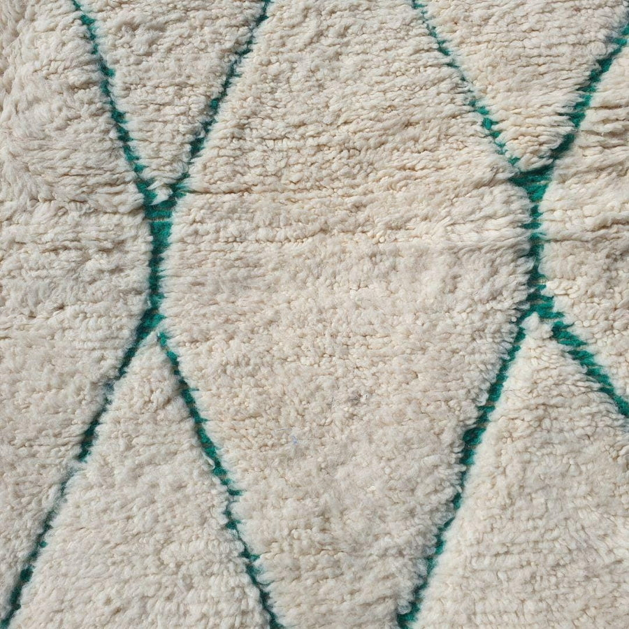 Custom Beni Ourain Rug: Hand-Knotted Green & White Moroccan Wool Carpet