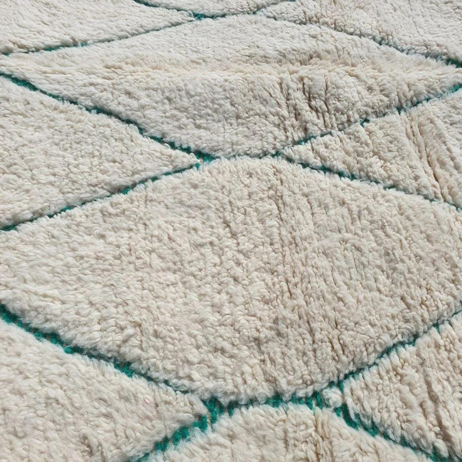 Custom Beni Ourain Rug: Hand-Knotted Green & White Moroccan Wool Carpet