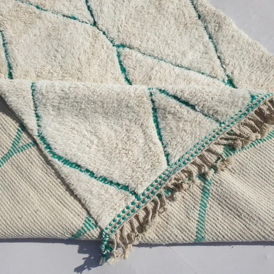 Custom Beni Ourain Rug: Hand-Knotted Green & White Moroccan Wool Carpet