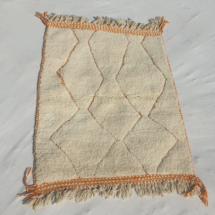 Handmade Beni Ourain Rug: Yellow White Moroccan Berber Carpet