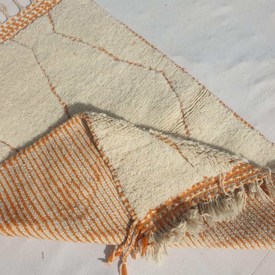 Handmade Beni Ourain Rug: Yellow White Moroccan Berber Carpet