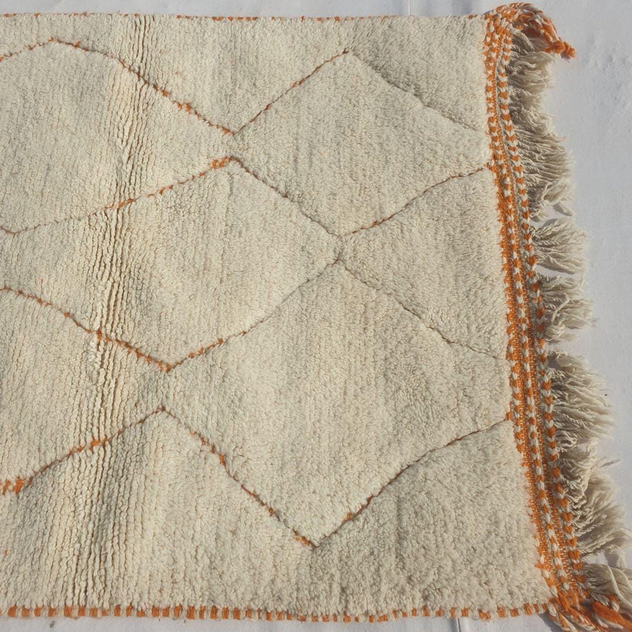 Handmade Beni Ourain Rug: Yellow White Moroccan Berber Carpet