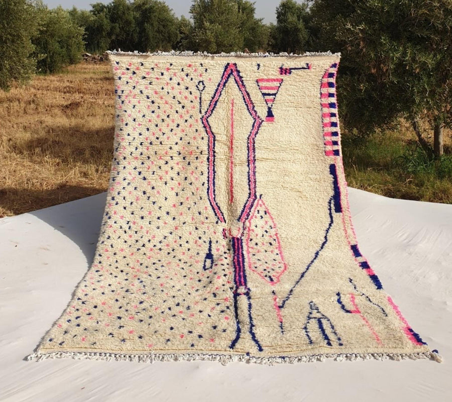 Handmade Beni Ourain Wool Rug: Shaggy Berber Moroccan Carpet