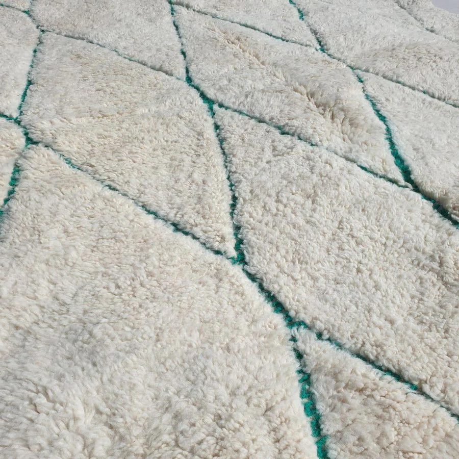 Custom Beni Ourain Rug: Hand-Knotted Green & White Moroccan Wool Carpet