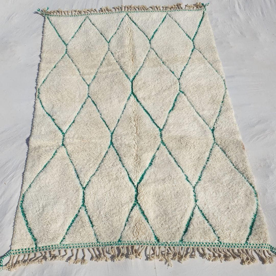 Custom Beni Ourain Rug: Hand-Knotted Green & White Moroccan Wool Carpet