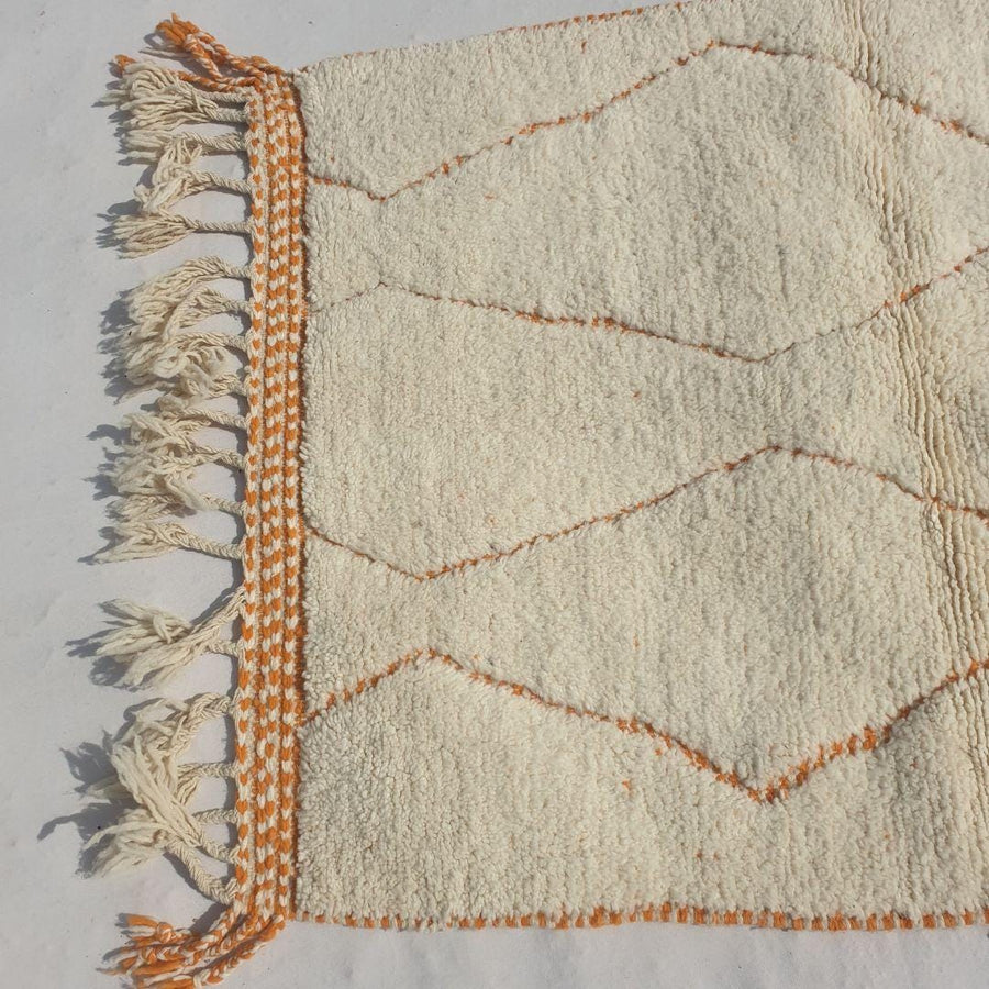 Handmade Beni Ourain Rug: Yellow White Moroccan Berber Carpet