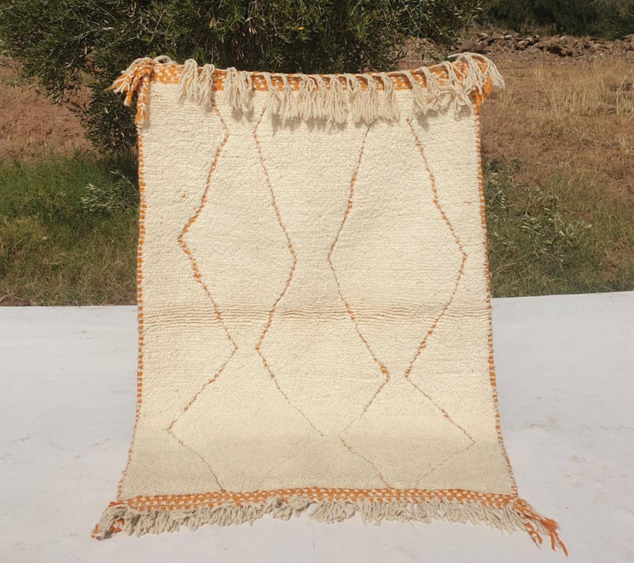 Handmade Beni Ourain Rug: Yellow White Moroccan Berber Carpet