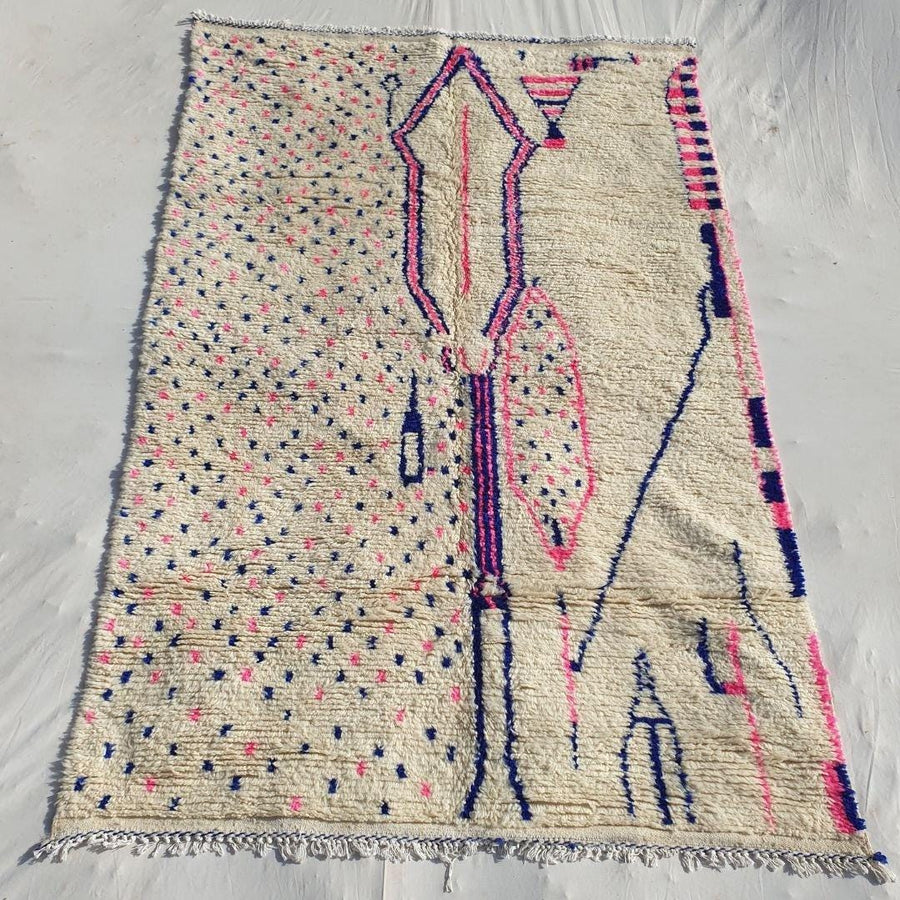 Handmade Beni Ourain Wool Rug: Shaggy Berber Moroccan Carpet