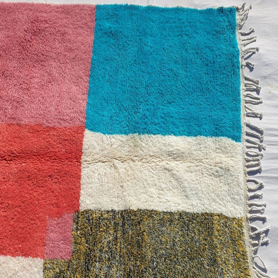 Handmade Beni Ourain Wool Rug: Colorful Shag Moroccan Carpet