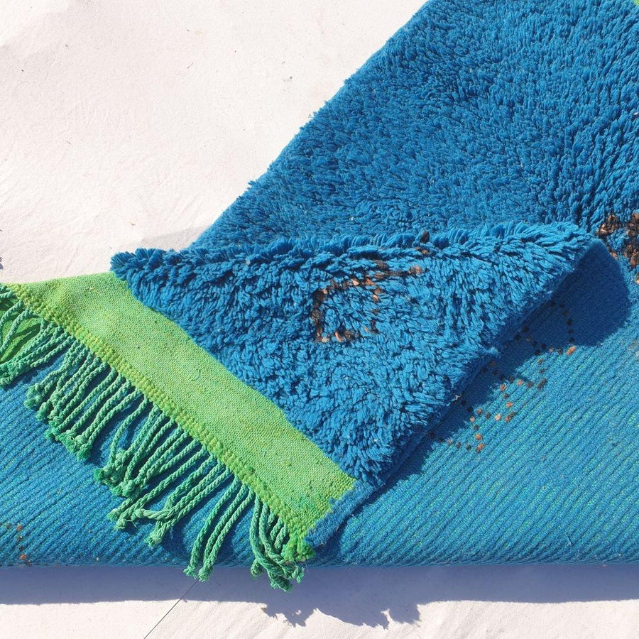 Handmade Beni Ourain Rug: Blue Berber Wool Shag Carpet