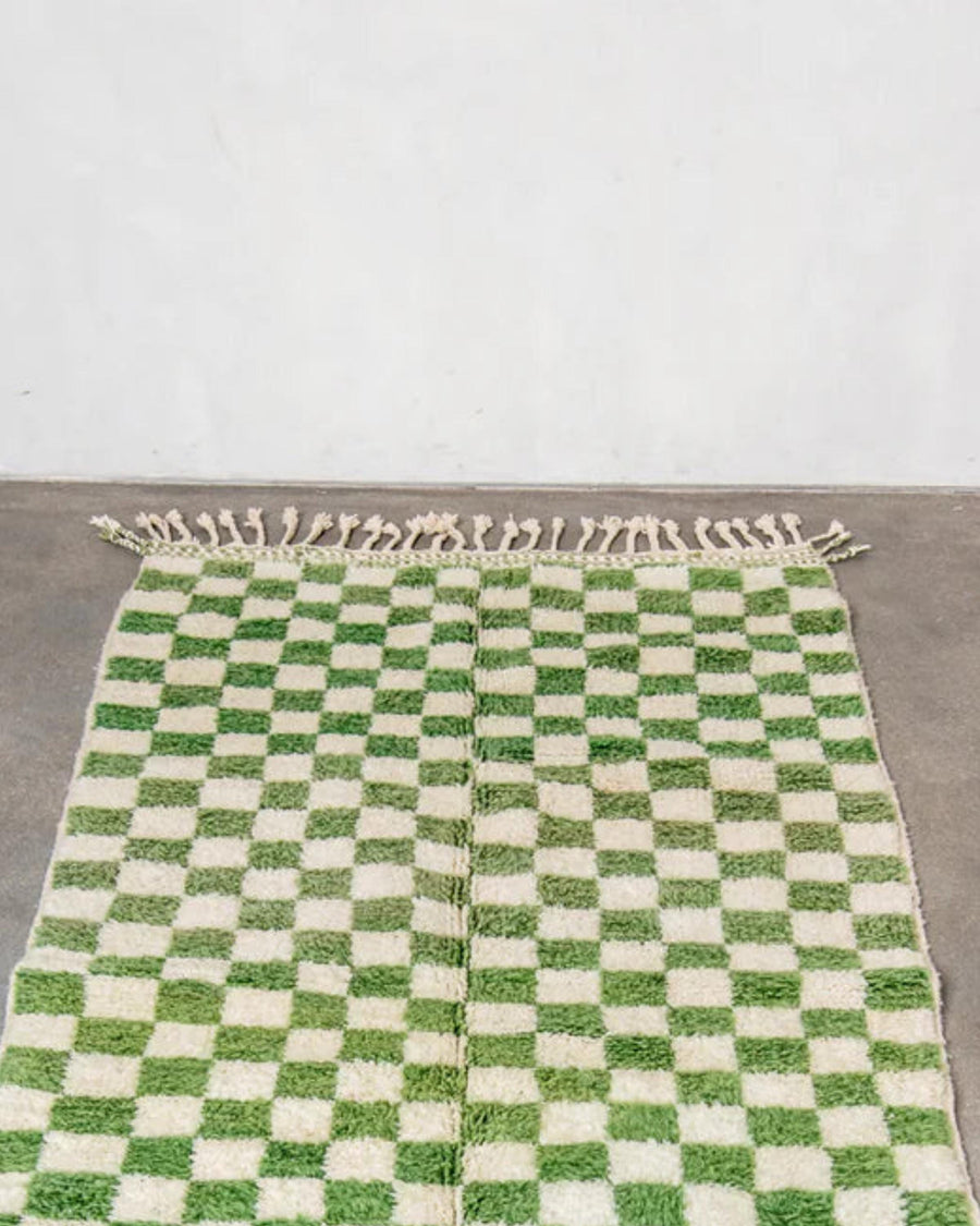 Handmade Beni Ourain Rug: Checkered Moroccan Wool Carpet, Custom Size