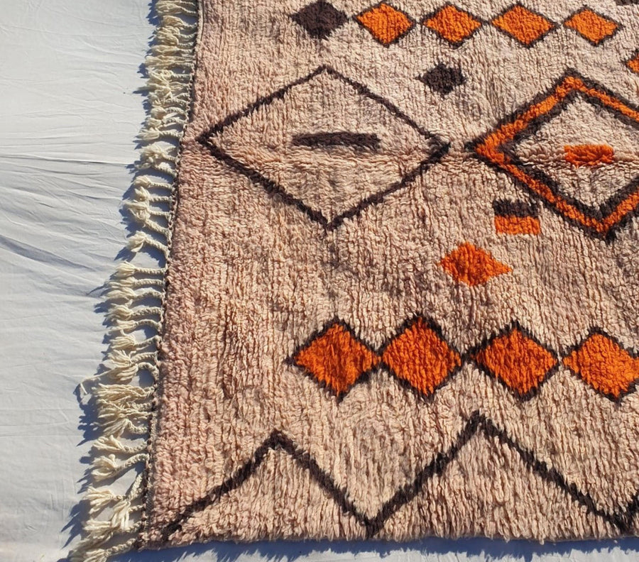 Peach Moroccan Wool Rug: Handcrafted Berber Grid Design, Boho Decor