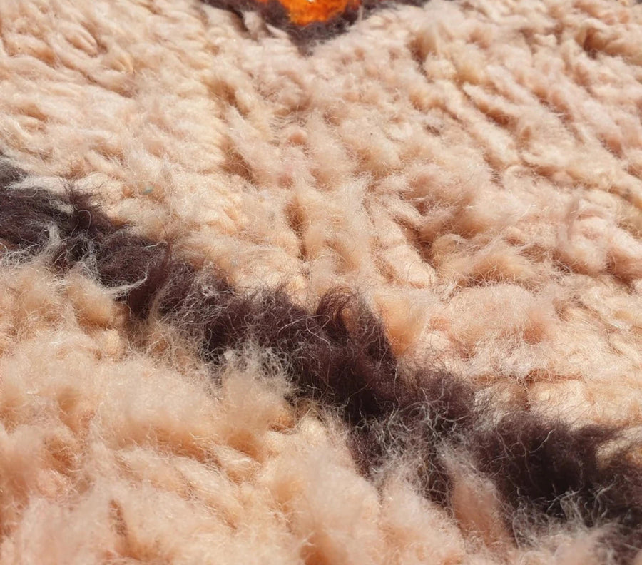 Peach Moroccan Wool Rug: Handcrafted Berber Grid Design, Boho Decor