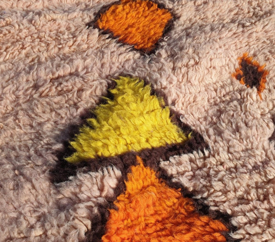 Peach Moroccan Wool Rug: Handcrafted Berber Grid Design, Boho Decor