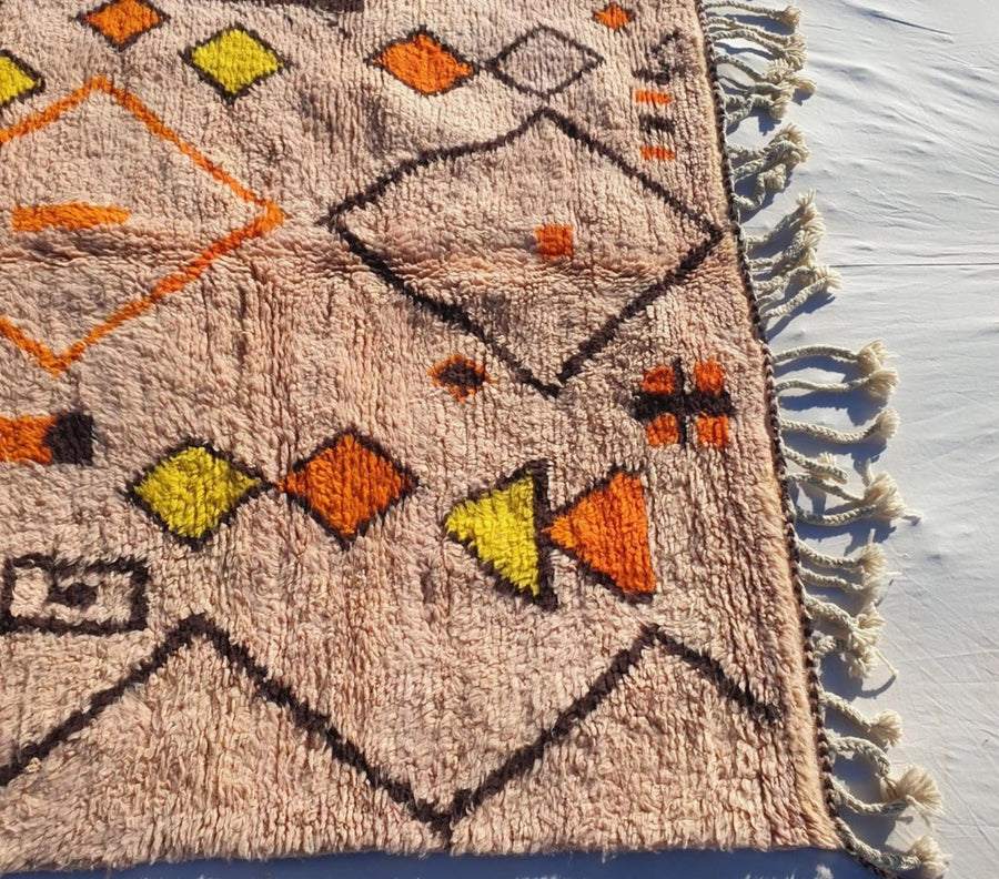 Peach Moroccan Wool Rug: Handcrafted Berber Grid Design, Boho Decor