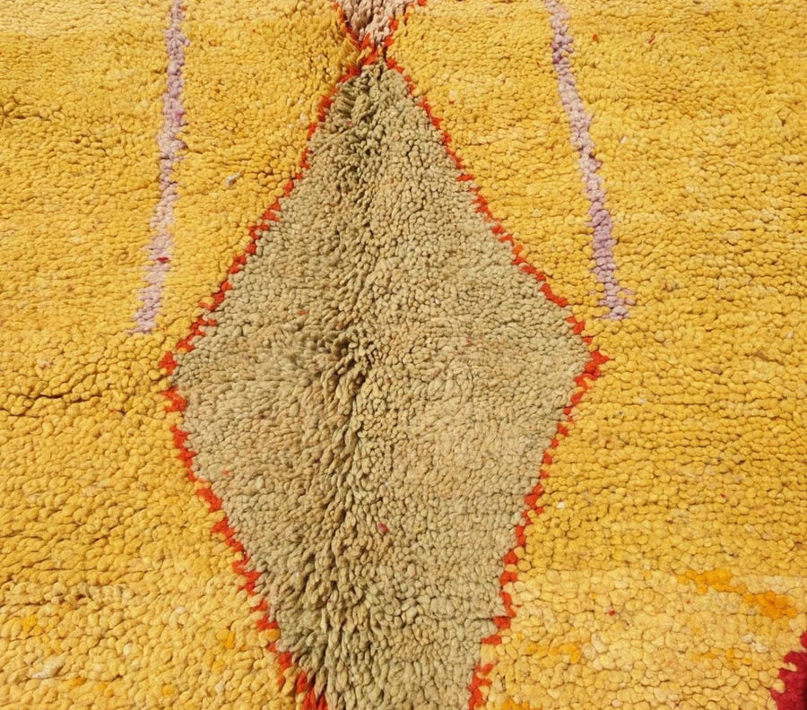 Handmade Wool Moroccan Rug: Red, Orange, and Yellow Boujaad Rug