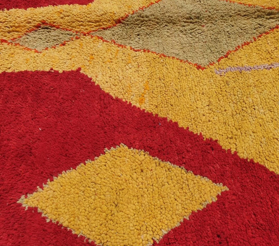 Handmade Wool Moroccan Rug: Red, Orange, and Yellow Boujaad Rug