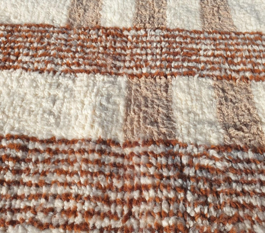Handmade Beni Ourain Rug: White & Brown Moroccan Striped Wool Rug