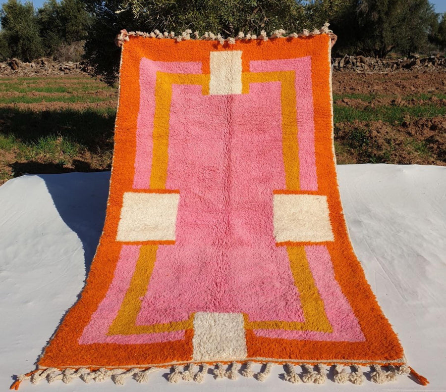 Handmade Light Pink Moroccan Wool Rug: Geometric 9x12 Area Rug