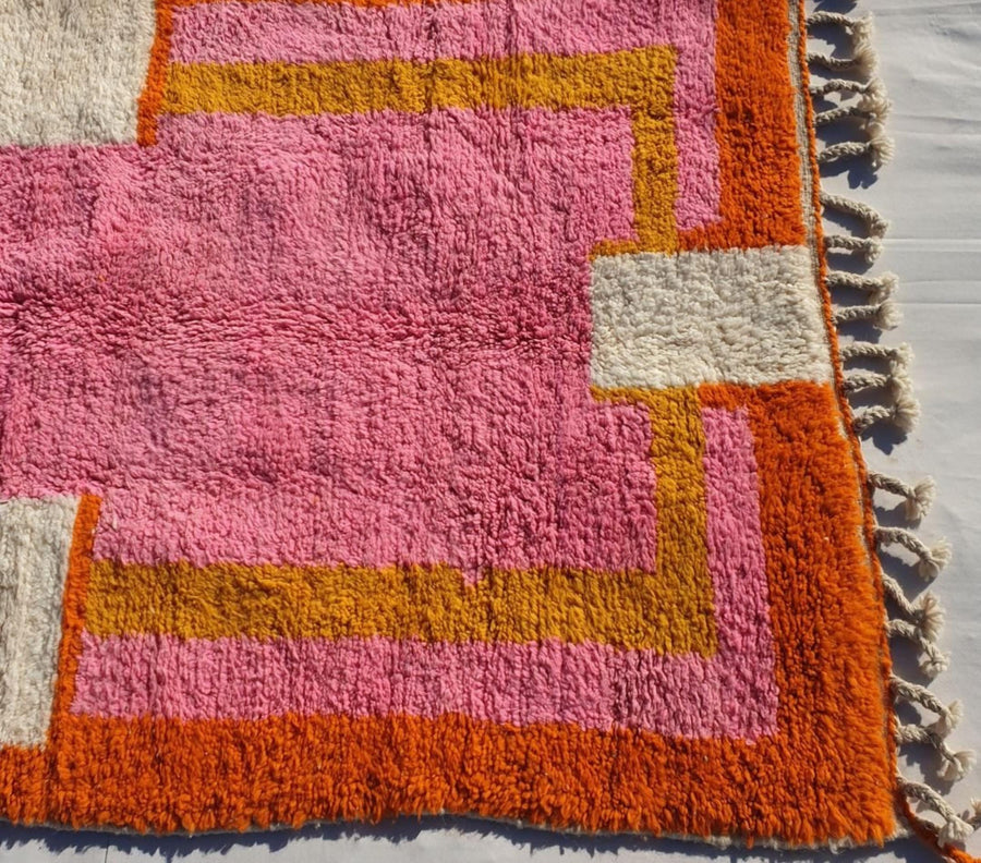 Handmade Light Pink Moroccan Wool Rug: Geometric 9x12 Area Rug
