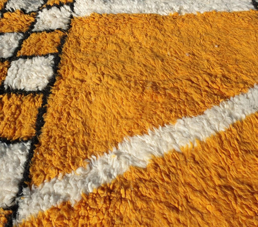 Yellow Checkered Moroccan Rug: Handwoven Berber Wool Area Rug