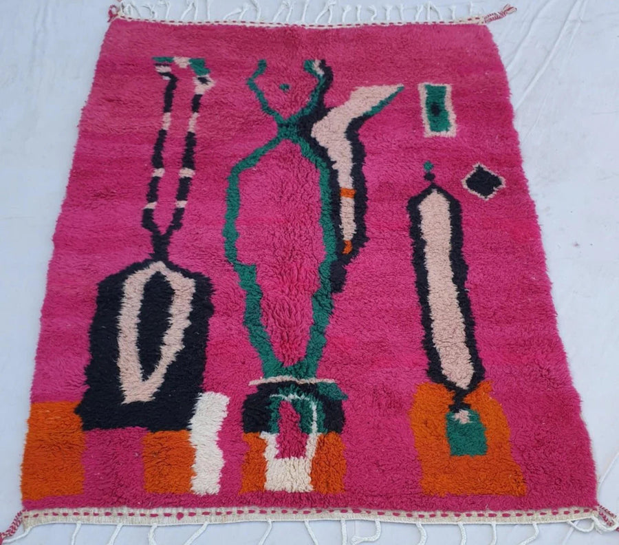 Handmade Beni Ourain Rug: Pink Moroccan Rug, Bohemian Style