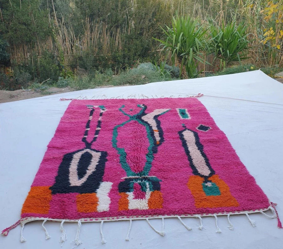 Handmade Beni Ourain Rug: Pink Moroccan Rug, Bohemian Style