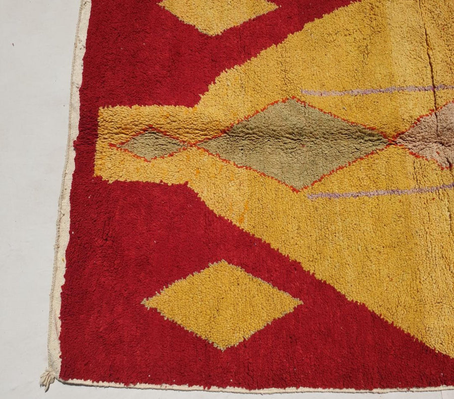 Handmade Wool Moroccan Rug: Red, Orange, and Yellow Boujaad Rug
