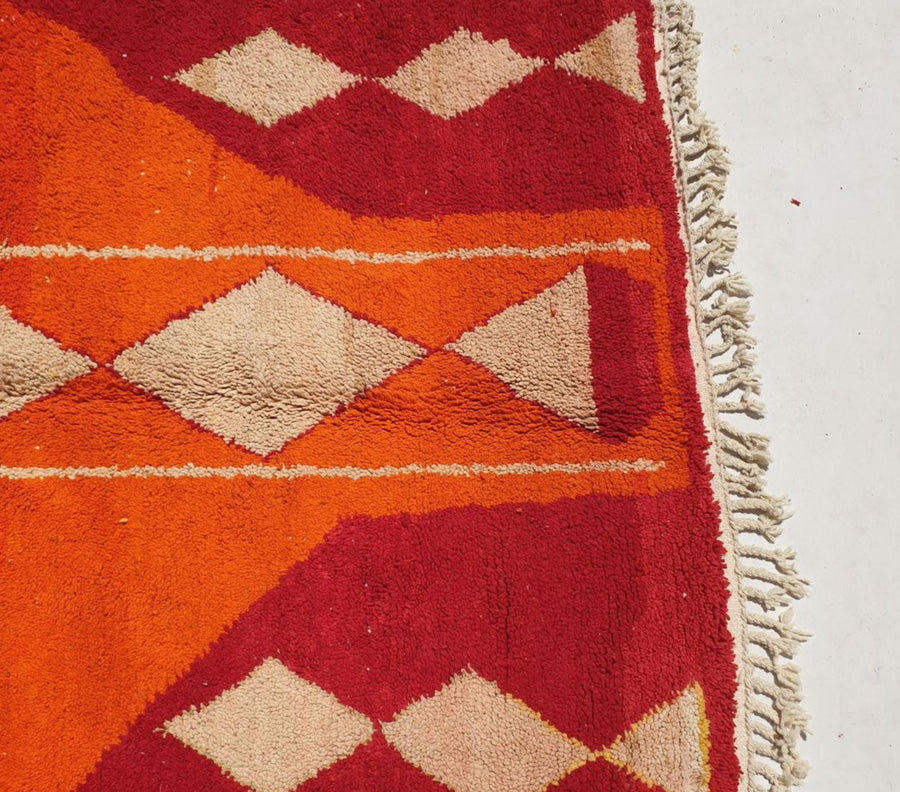 Handmade Wool Moroccan Rug: Red, Orange, and Yellow Boujaad Rug