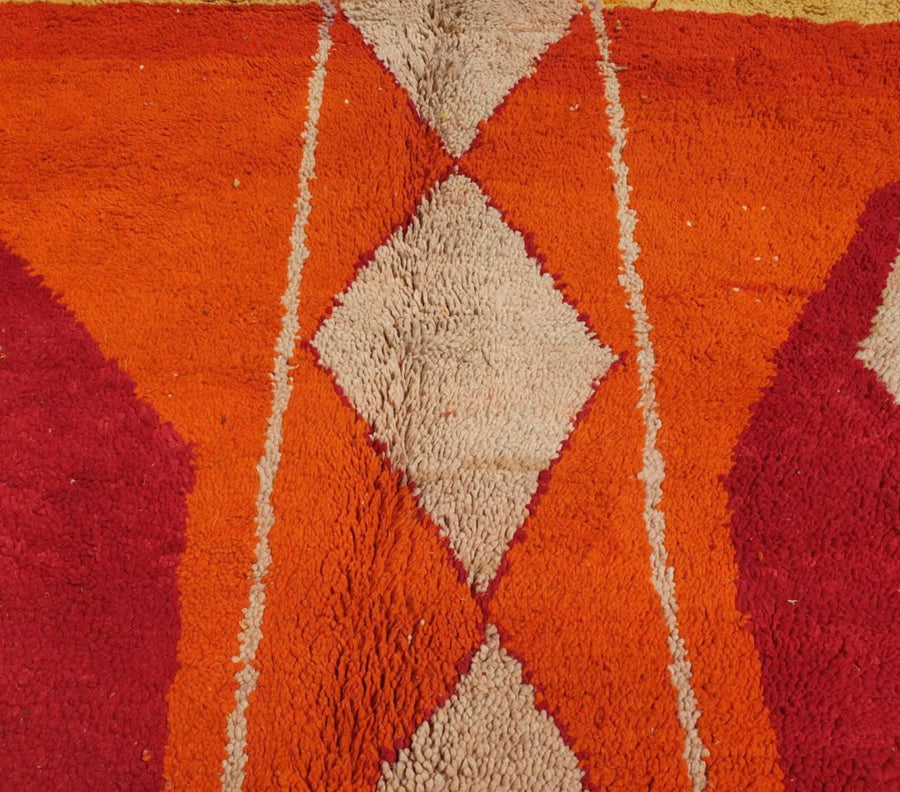 Handmade Wool Moroccan Rug: Red, Orange, and Yellow Boujaad Rug