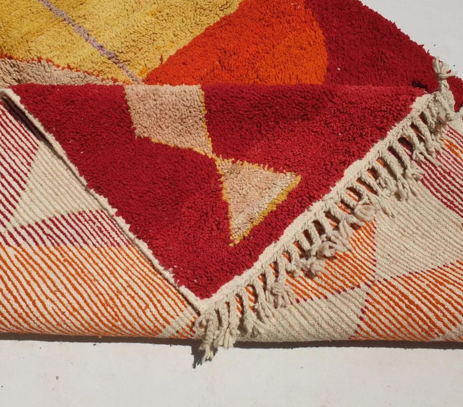 Handmade Wool Moroccan Rug: Red, Orange, and Yellow Boujaad Rug