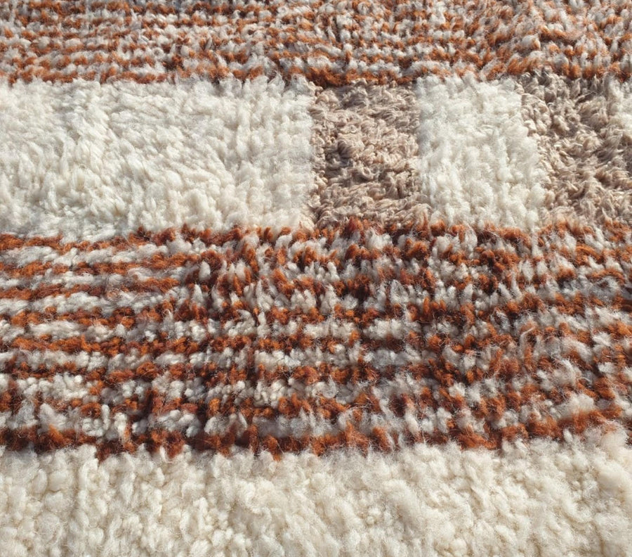 Handmade Beni Ourain Rug: White & Brown Moroccan Striped Wool Rug