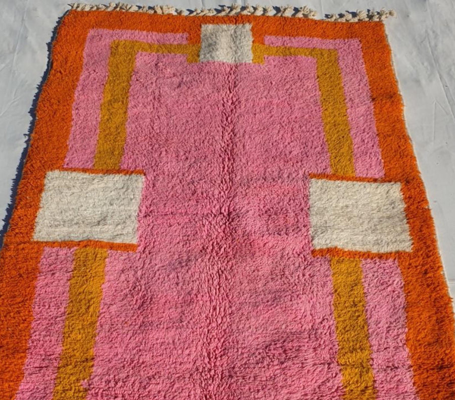 Handmade Light Pink Moroccan Wool Rug: Geometric 9x12 Area Rug