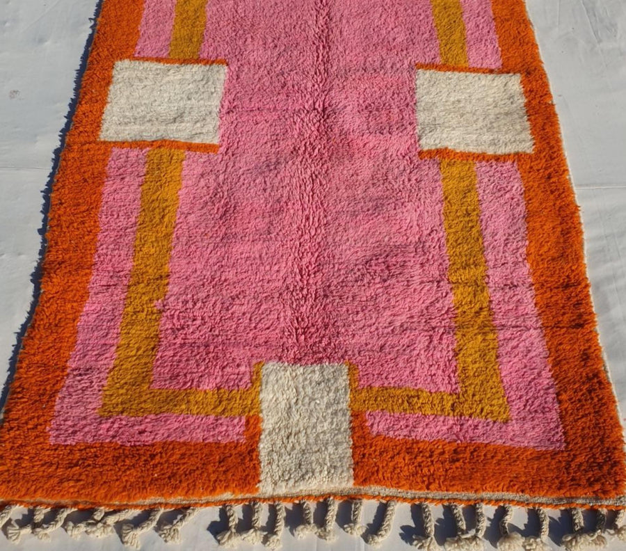 Handmade Light Pink Moroccan Wool Rug: Geometric 9x12 Area Rug