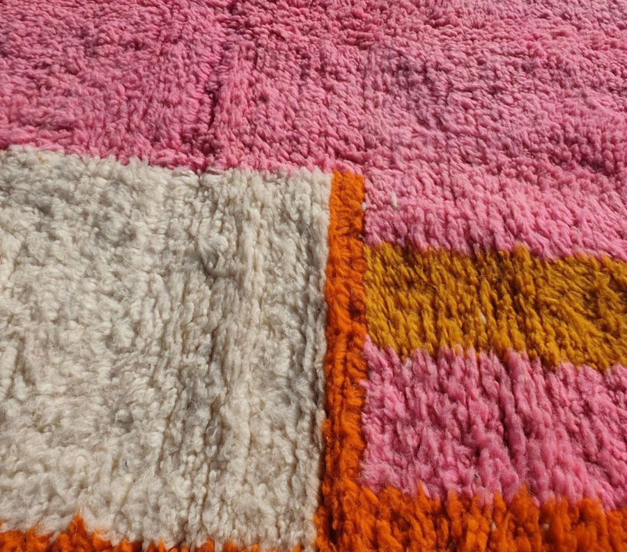 Handmade Light Pink Moroccan Wool Rug: Geometric 9x12 Area Rug