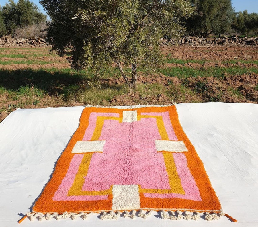 Handmade Light Pink Moroccan Wool Rug: Geometric 9x12 Area Rug