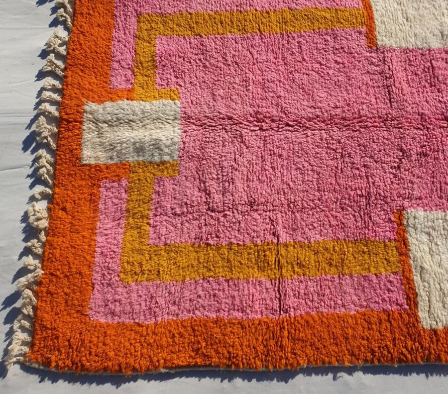 Handmade Light Pink Moroccan Wool Rug: Geometric 9x12 Area Rug