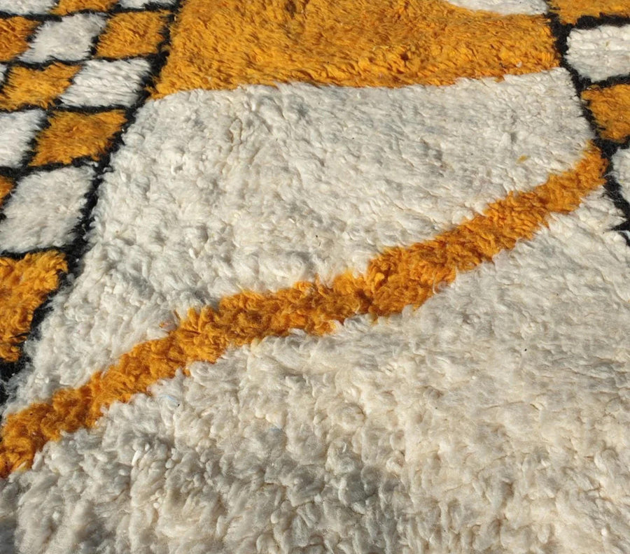 Yellow Checkered Moroccan Rug: Handwoven Berber Wool Area Rug