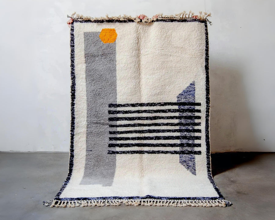Handmade Beni Ourain Moroccan Rug: Neutral Wool Berber Carpet