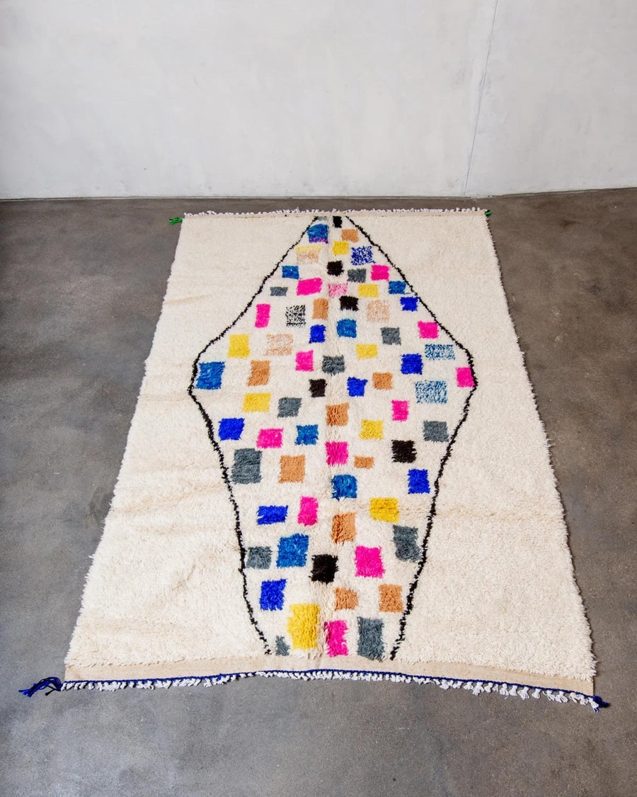 Handmade Wool Moroccan Rug: Colorful Beni Ourain, Custom Azilal Design