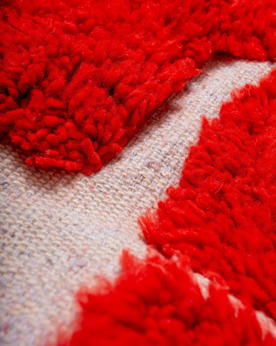 Handmade Red Wool Moroccan Kilim Rug: Large Berber Design