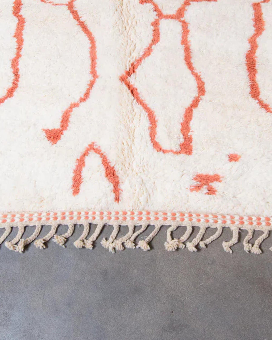 Handmade Orange & White Wool Rug: Shaggy Moroccan Beni Ourain Carpet