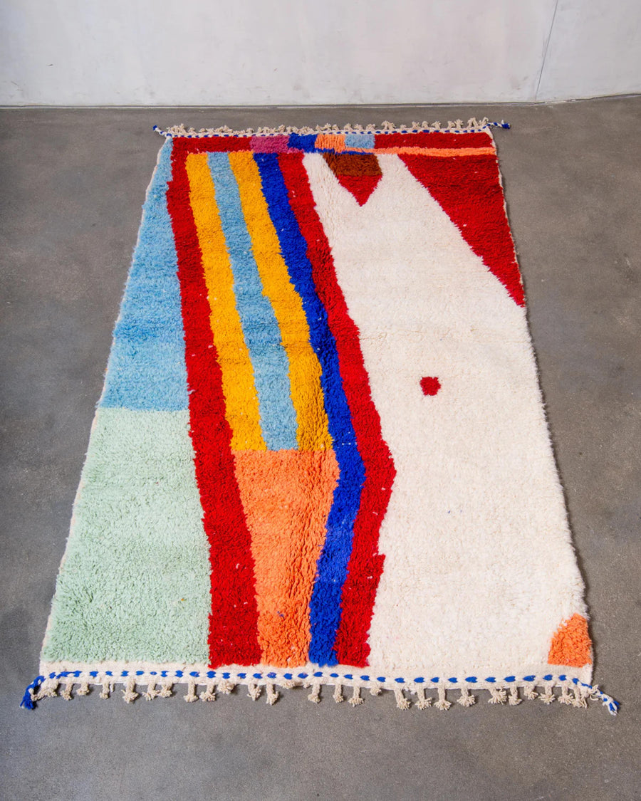 Handmade Beni Ourain Wool Rug: Multicolor Moroccan Carpet