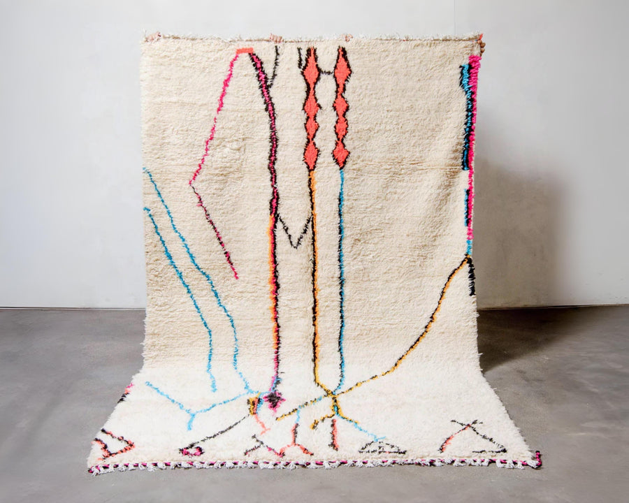 Handmade Beni Ourain Rug: White Moroccan Berber Wool Shag Rug